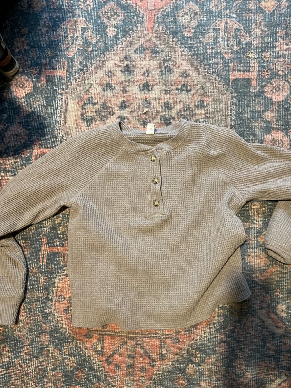 Old Navy Taupe Waffle Henley Top